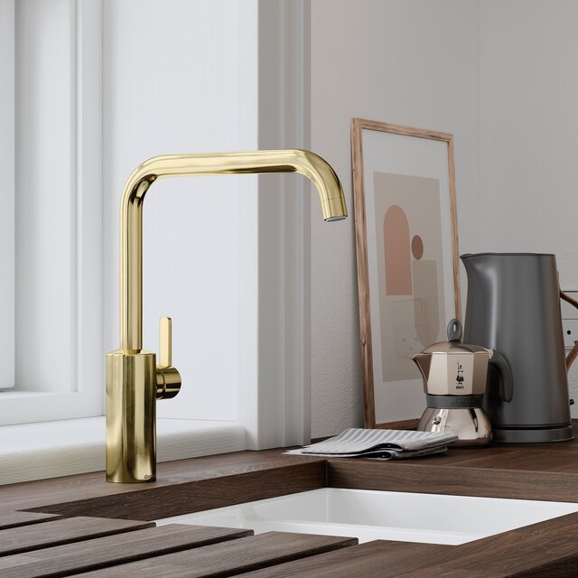 Kitchen Mixer with Dishwasher Shut off valve polished brass