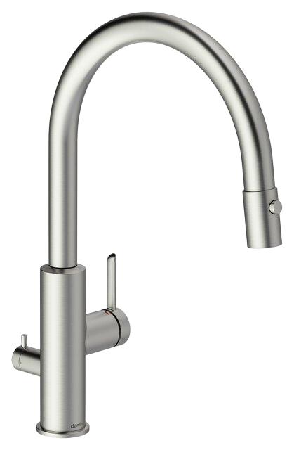 Kitchen mixer with dishwasher shut-off valve, pull-out spray head steel