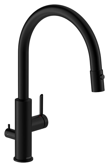 Kitchen mixer with dishwasher shut-off valve, pull-out spray head matt black