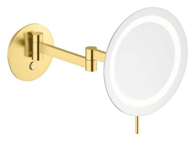 Make-up mirror with light brushed brass