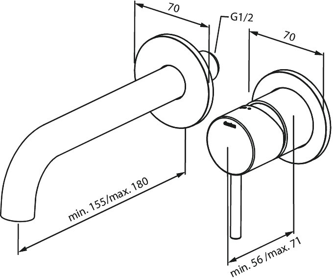 Silhouet Exposed kit for built in Basin Mixer Box (180 mm) steel