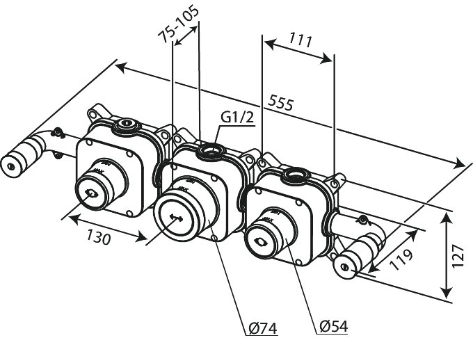 Thermostat with two elbows