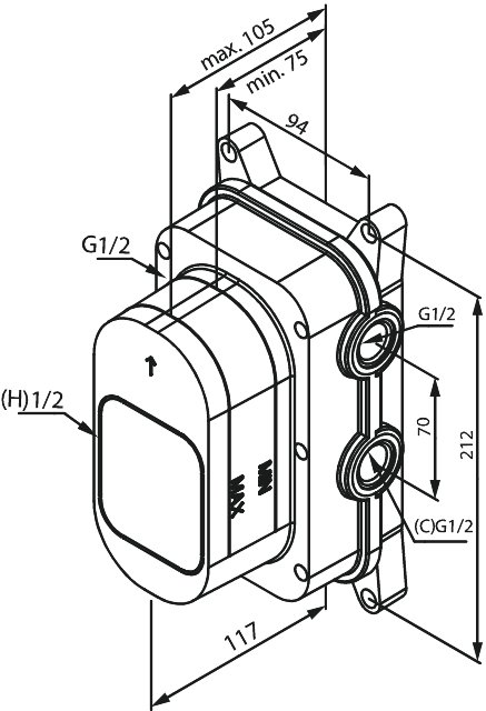 Thermostatic 2-Way built in Shower Mixer Box .