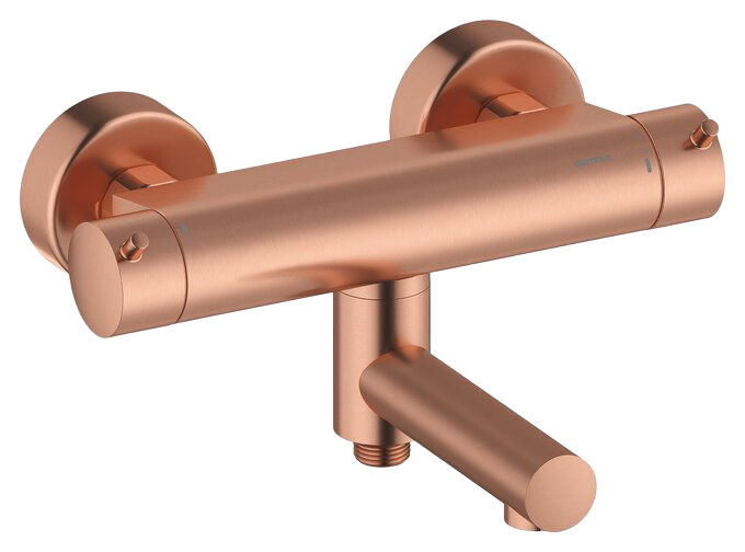 Thermostatic shower mixer with swivel spout brushed copper