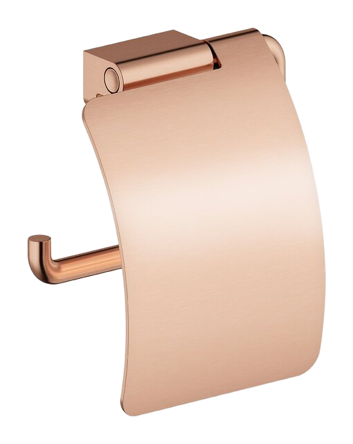 Toilet roll holder with lid brushed copper