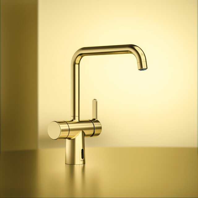 Touchless kitchen tap brushed brass