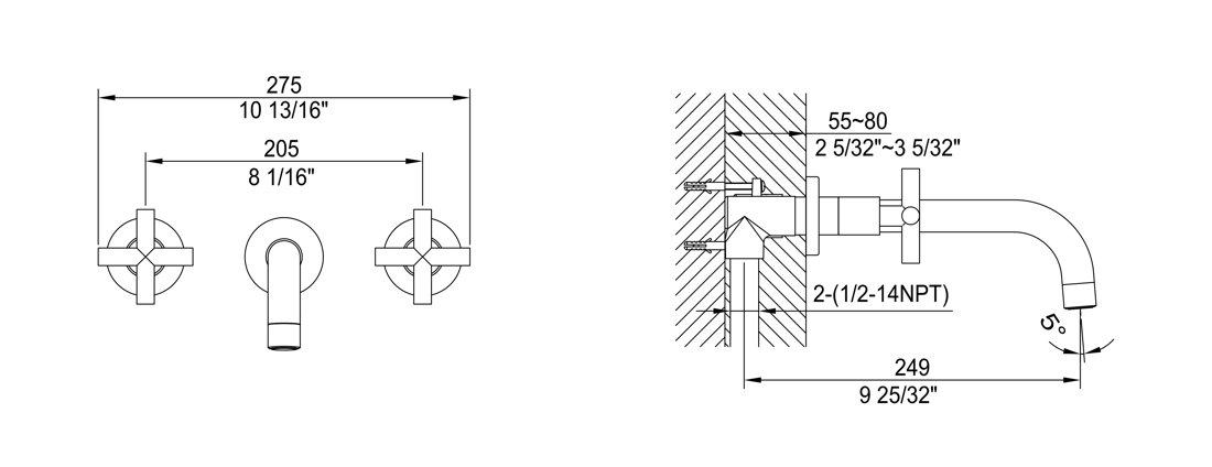 AB03 1035C Wall mount faucet