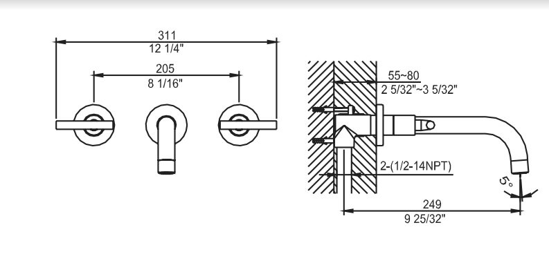 AB16 1035C Wall Mount Lavatory Faucet
