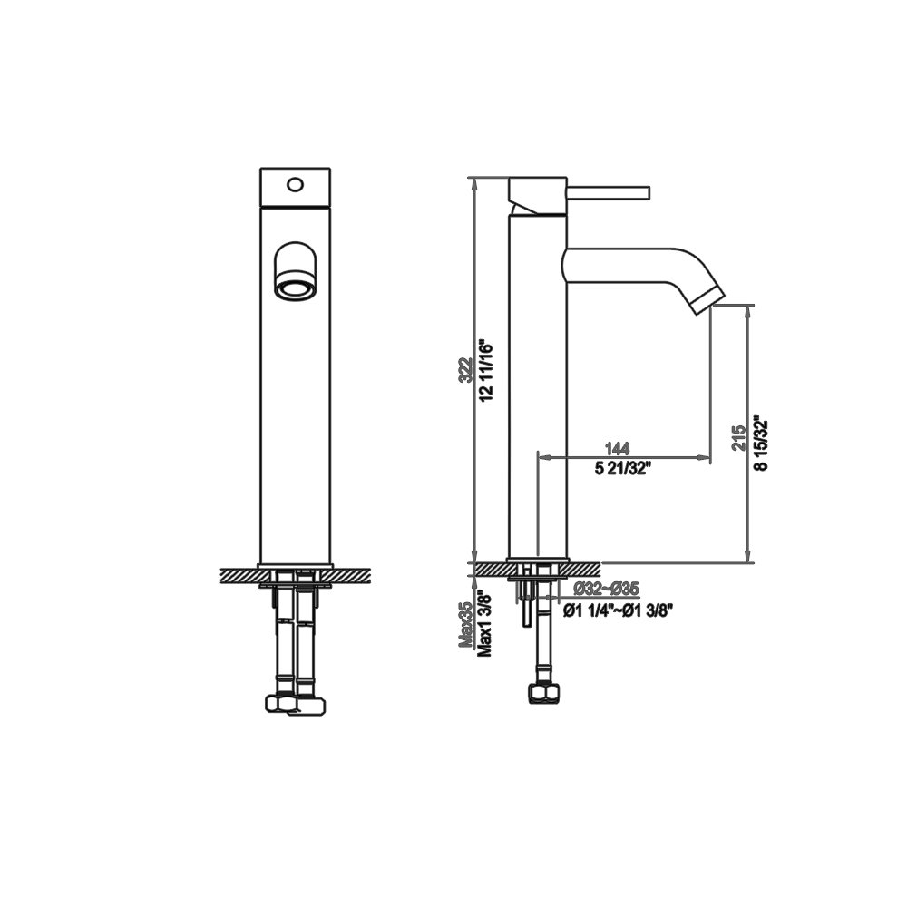 AB37 1023C Lavatory Tall Faucet