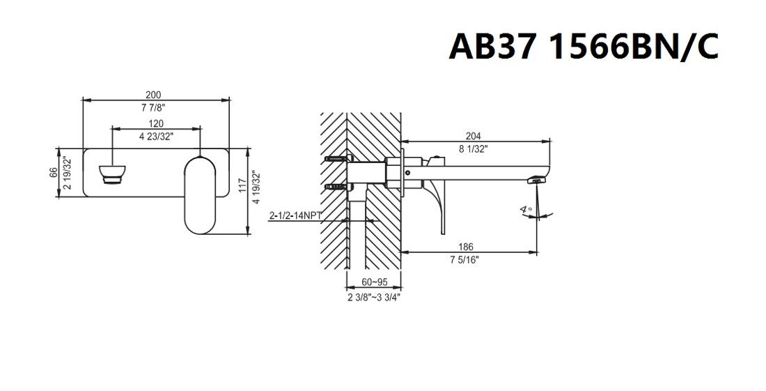 AB37 1566BN Wall Mount Lavatory Faucet