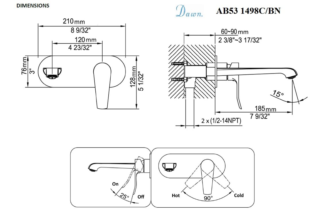 AB53 1498C Wall Mount Lavatory Faucet
