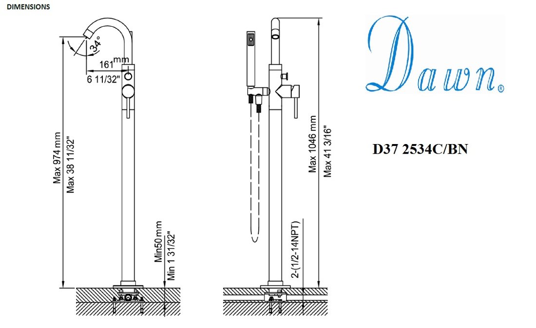 D37 2534BN Freestanding Tub Filler