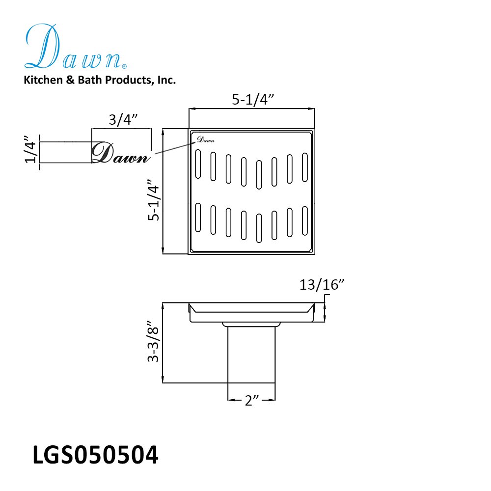 Shower Drain Ganges River Series 5" Square Drain LGS050504 (push-in)