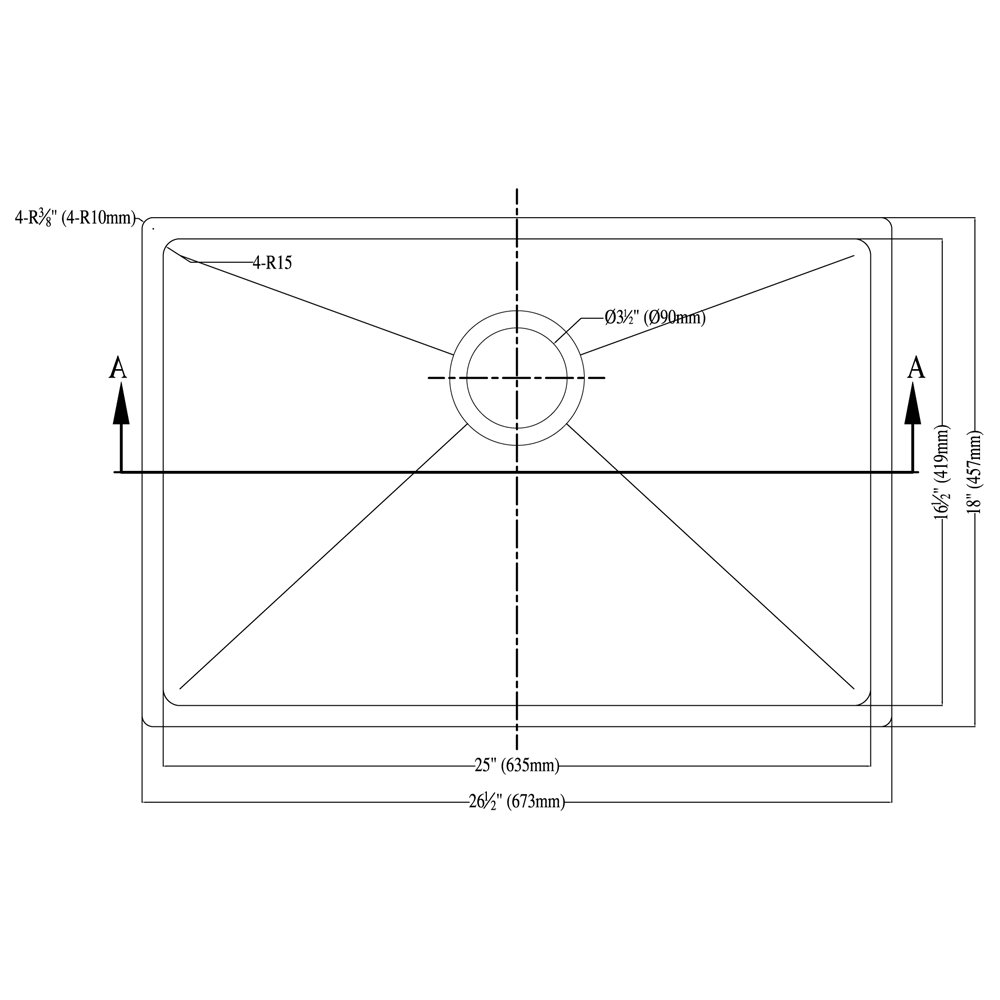 SRU251610-N Undermount Single Bowl Stainless Steel Kitchen Sink