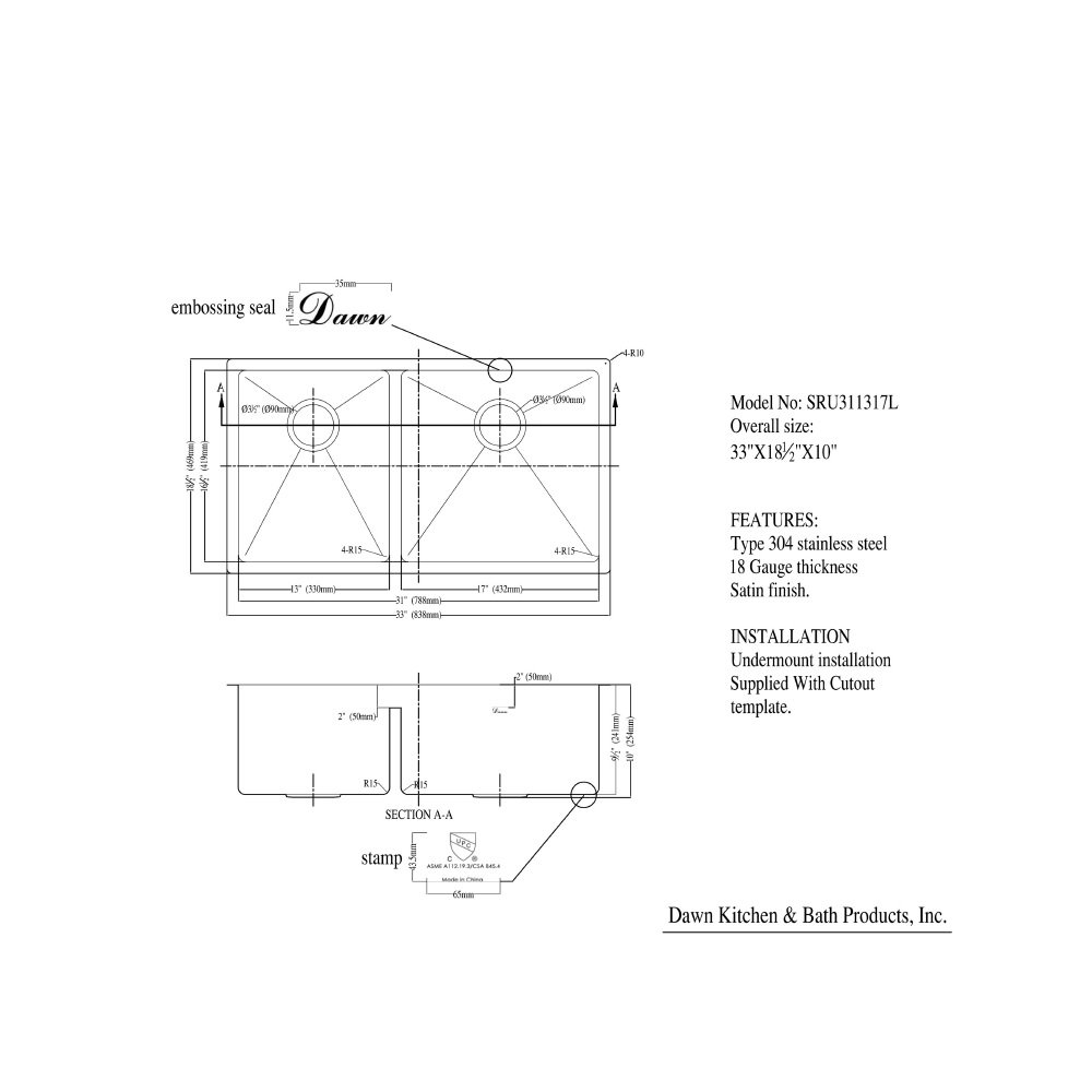SRU311317L Kitchen Sink