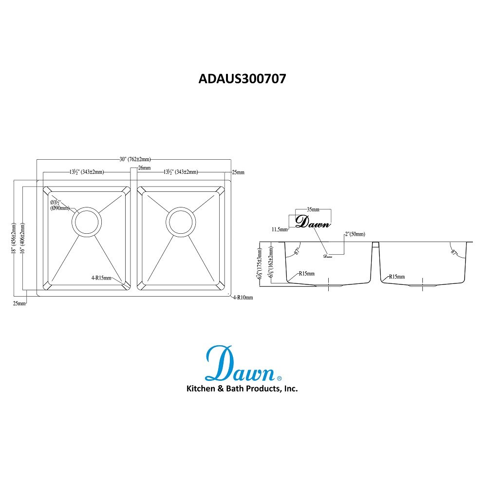 Undermount Double Bowl Sink ADAUS300707