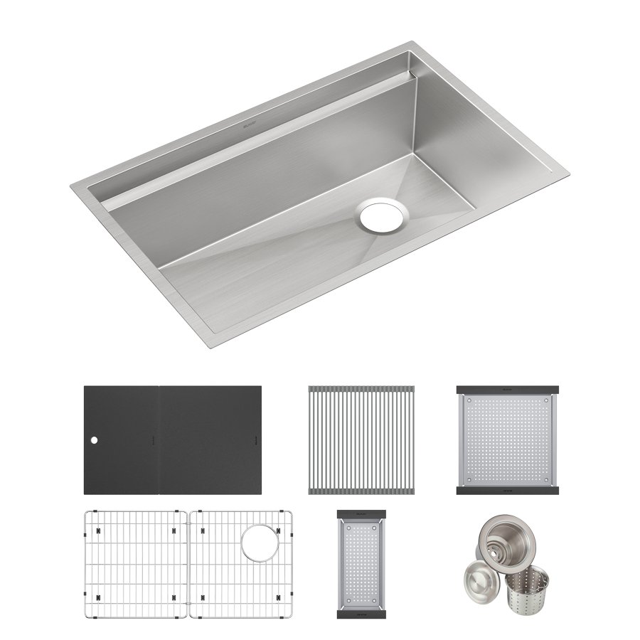 Circuit Chef® Workstation Stainless Steel 32-1/2" x 20-1/2" x 10" Single Bowl Undermount Sink Kit with Black Polymer Boards