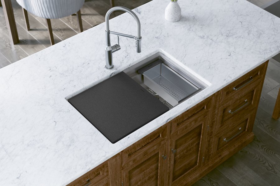 Circuit Chef® Workstation Stainless Steel 32-1/2" x 20-1/2" x 10" Single Bowl Undermount Sink Kit with Black Polymer Boards