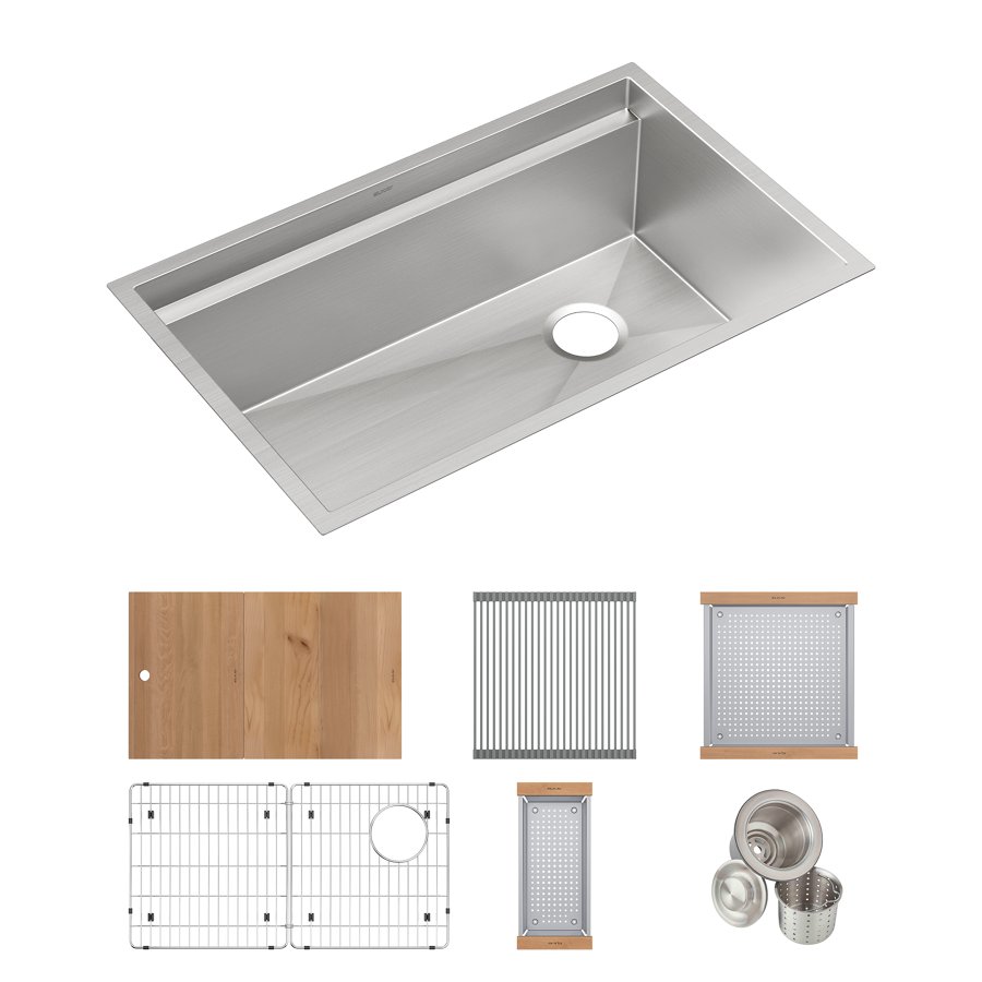 Circuit Chef® Workstation Stainless Steel 32-1/2" x 20-1/2" x 10" Single Bowl Undermount Sink Kit w/ Cherry Wood Boards