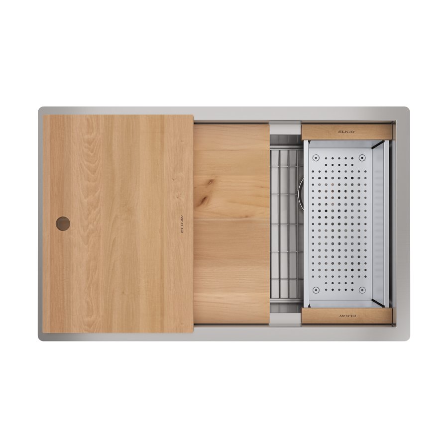 Circuit Chef® Workstation Stainless Steel 32-1/2" x 20-1/2" x 10" Single Bowl Undermount Sink Kit w/ Cherry Wood Boards