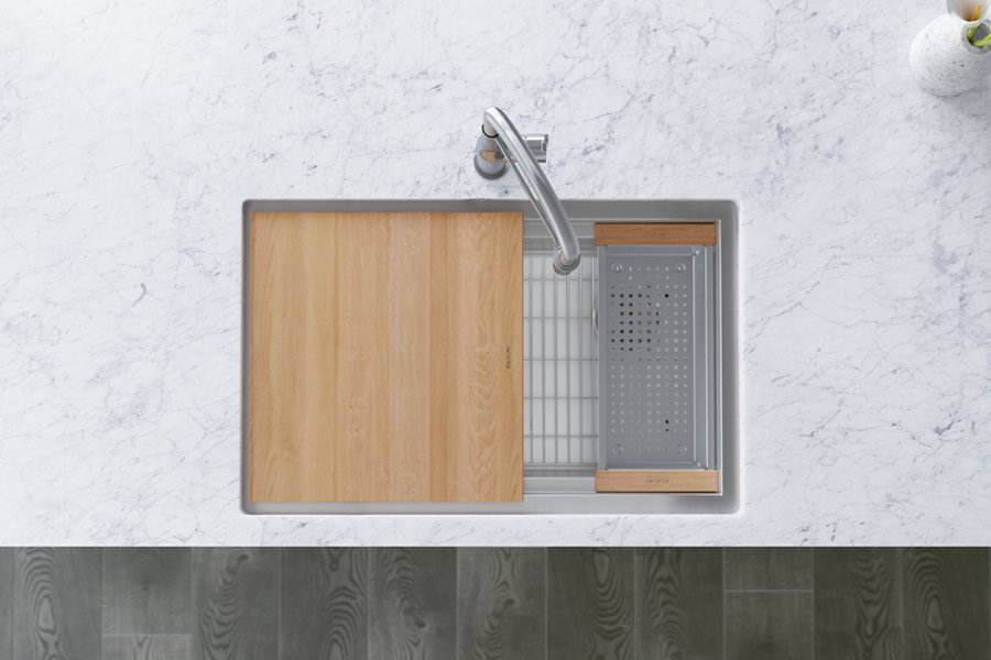 Circuit Chef® Workstation Stainless Steel 32-1/2" x 20-1/2" x 10" Single Bowl Undermount Sink Kit w/ Cherry Wood Boards