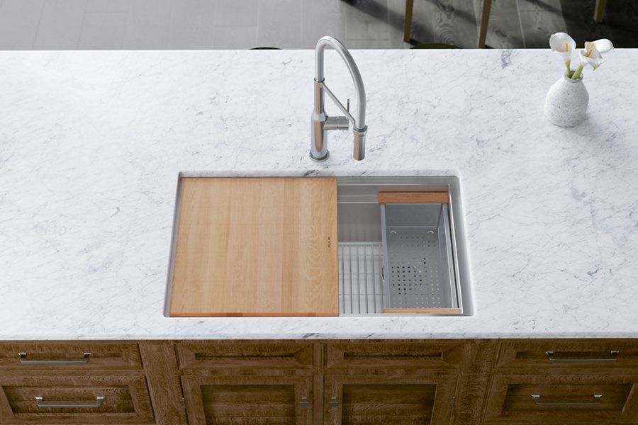 Circuit Chef® Workstation Stainless Steel 32-1/2" x 20-1/2" x 10" Single Bowl Undermount Sink Kit w/ Cherry Wood Boards