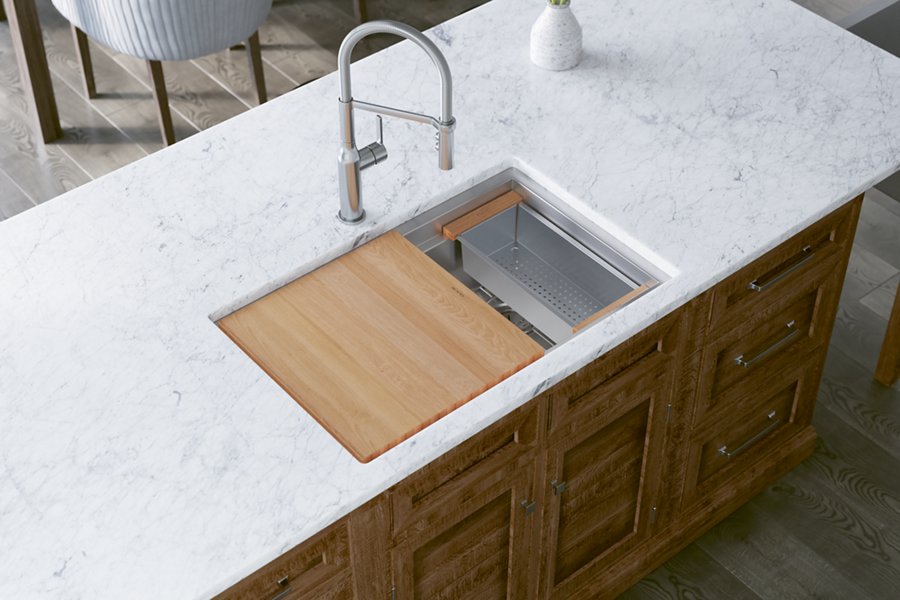 Circuit Chef® Workstation Stainless Steel 32-1/2" x 20-1/2" x 10" Single Bowl Undermount Sink Kit w/ Cherry Wood Boards