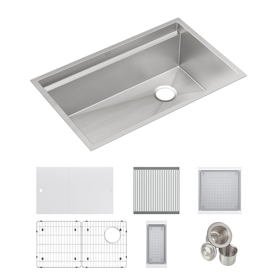 Circuit Chef® Workstation Stainless Steel 32-1/2" x 20-1/2" x 10" Single Bowl Undermount Sink Kit with White Polymer Boards