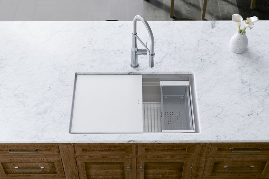 Circuit Chef® Workstation Stainless Steel 32-1/2" x 20-1/2" x 10" Single Bowl Undermount Sink Kit with White Polymer Boards