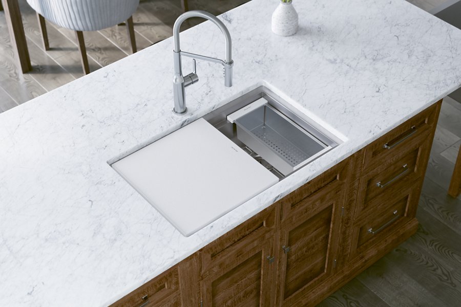 Circuit Chef® Workstation Stainless Steel 32-1/2" x 20-1/2" x 10" Single Bowl Undermount Sink Kit with White Polymer Boards