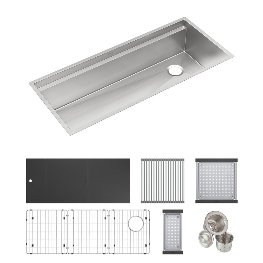 Circuit Chef® Workstation Stainless Steel 45-1/2" x 20-1/2" x 10" Single Bowl Undermount Sink Kit with Black Polymer Boards