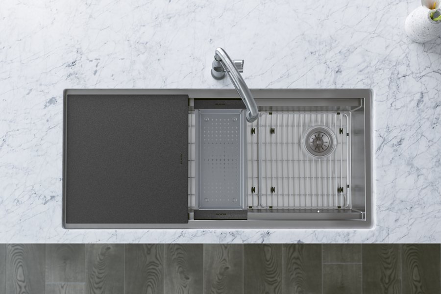 Circuit Chef® Workstation Stainless Steel 45-1/2" x 20-1/2" x 10" Single Bowl Undermount Sink Kit with Black Polymer Boards