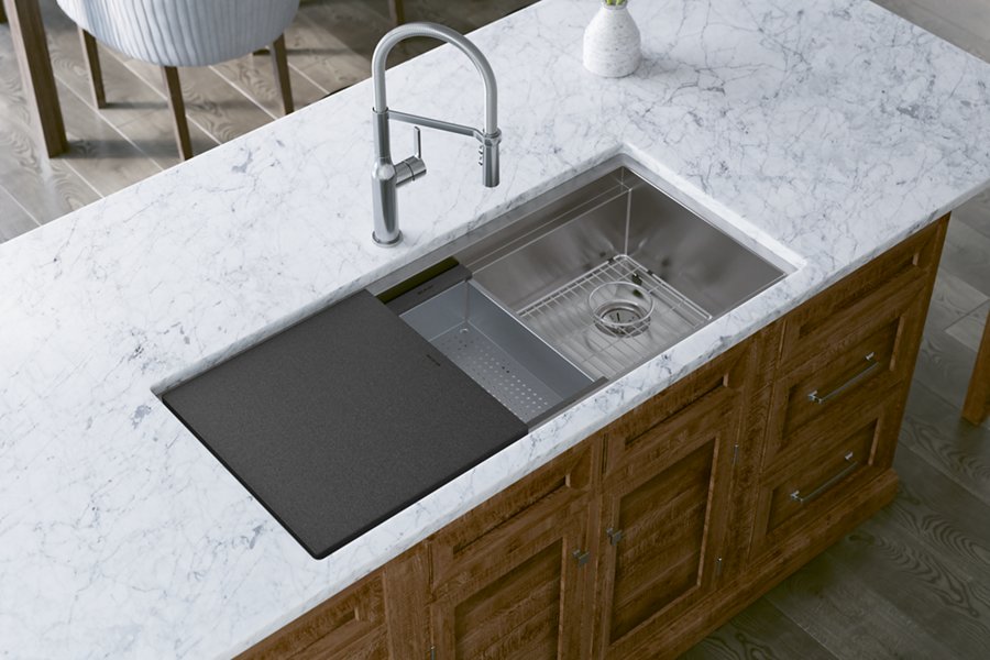 Circuit Chef® Workstation Stainless Steel 45-1/2" x 20-1/2" x 10" Single Bowl Undermount Sink Kit with Black Polymer Boards