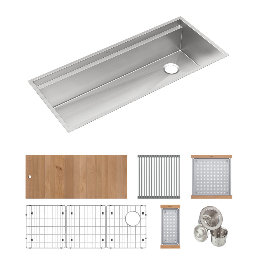Circuit Chef® Workstation Stainless Steel 45-1/2" x 20-1/2" x 10" Single Bowl Undermount Sink Kit w/ Cherry Wood Boards