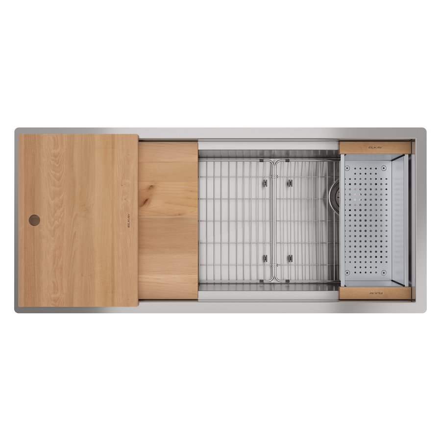 Circuit Chef® Workstation Stainless Steel 45-1/2" x 20-1/2" x 10" Single Bowl Undermount Sink Kit w/ Cherry Wood Boards