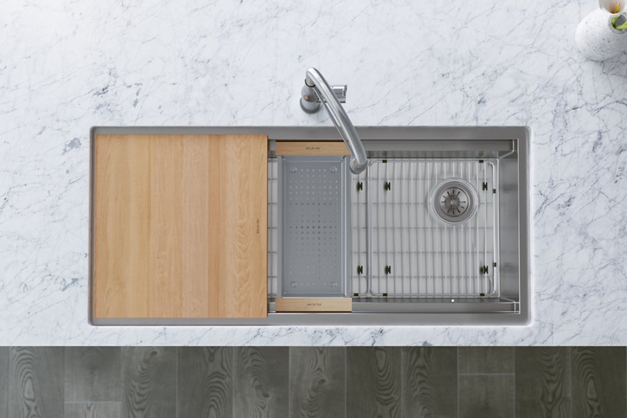 Circuit Chef® Workstation Stainless Steel 45-1/2" x 20-1/2" x 10" Single Bowl Undermount Sink Kit w/ Cherry Wood Boards