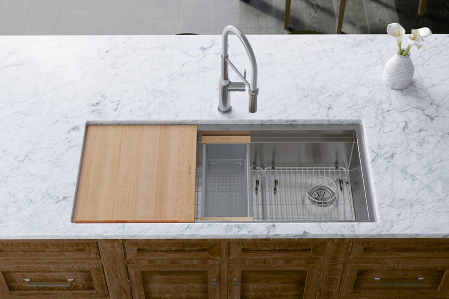 Circuit Chef® Workstation Stainless Steel 45-1/2" x 20-1/2" x 10" Single Bowl Undermount Sink Kit w/ Cherry Wood Boards