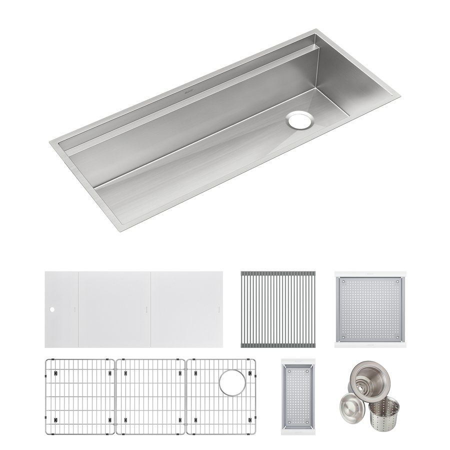 Circuit Chef® Workstation Stainless Steel 45-1/2" x 20-1/2" x 10" Single Bowl Undermount Sink Kit with White Polymer Boards