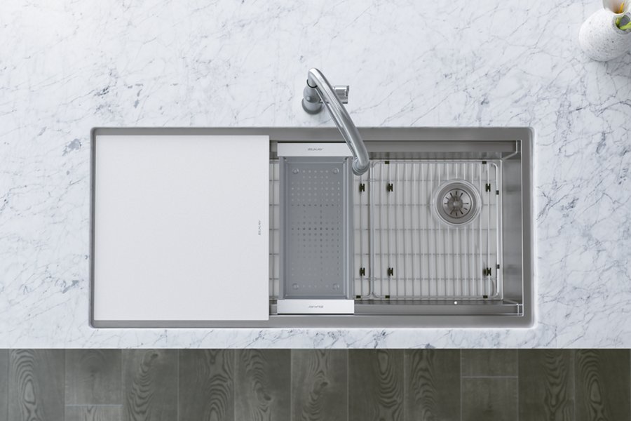 Circuit Chef® Workstation Stainless Steel 45-1/2" x 20-1/2" x 10" Single Bowl Undermount Sink Kit with White Polymer Boards
