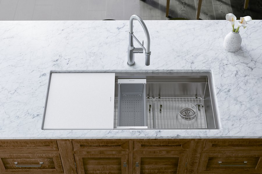Circuit Chef® Workstation Stainless Steel 45-1/2" x 20-1/2" x 10" Single Bowl Undermount Sink Kit with White Polymer Boards