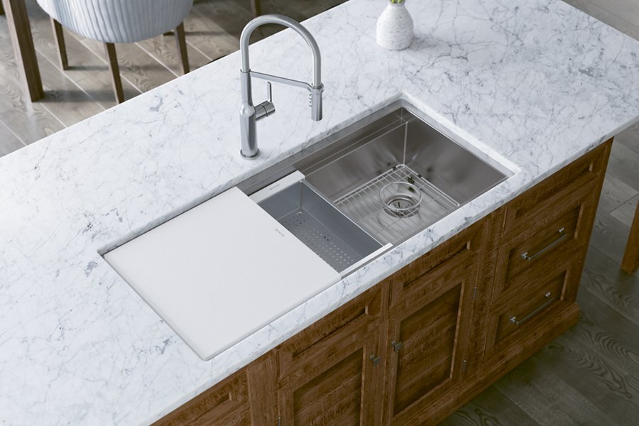 Circuit Chef® Workstation Stainless Steel 45-1/2" x 20-1/2" x 10" Single Bowl Undermount Sink Kit with White Polymer Boards