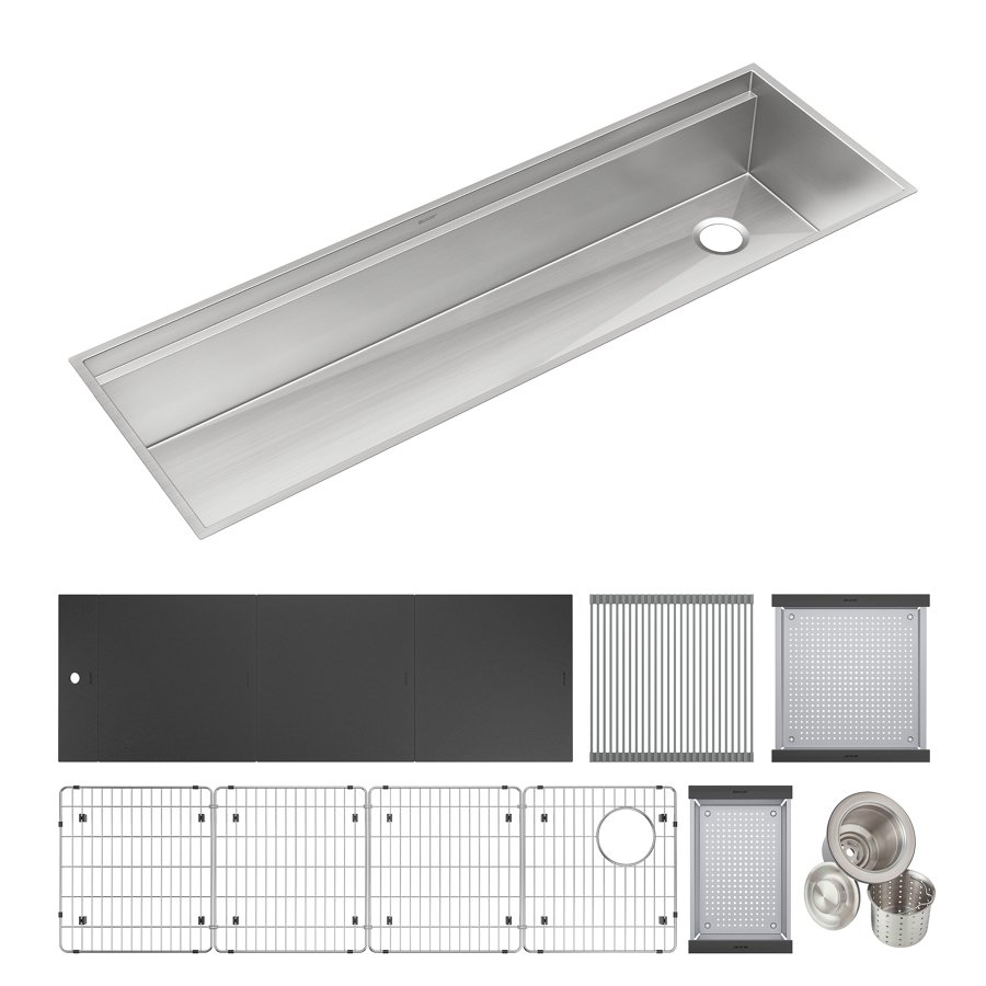 Circuit Chef® Workstation Stainless Steel 59-1/2" x 20-1/2" x 10" Single Bowl Undermount Sink Kit with Black Polymer Boards