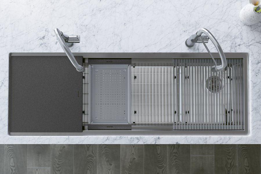 Circuit Chef® Workstation Stainless Steel 59-1/2" x 20-1/2" x 10" Single Bowl Undermount Sink Kit with Black Polymer Boards
