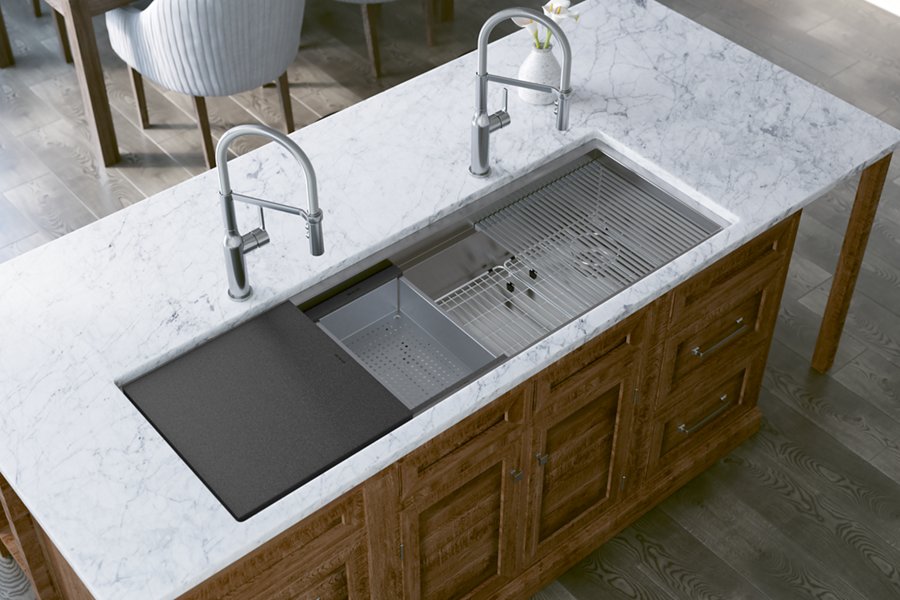 Circuit Chef® Workstation Stainless Steel 59-1/2" x 20-1/2" x 10" Single Bowl Undermount Sink Kit with Black Polymer Boards