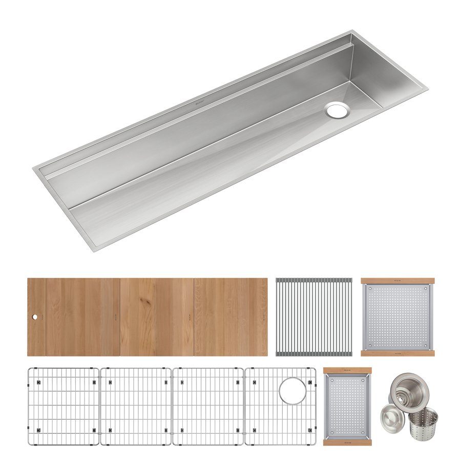 Circuit Chef® Workstation Stainless Steel 59-1/2" x 20-1/2" x 10" Single Bowl Undermount Sink Kit with Cherry Wood Boards