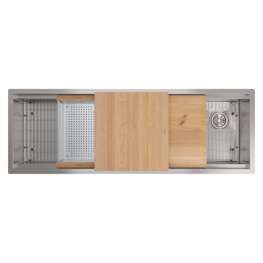Circuit Chef® Workstation Stainless Steel 59-1/2" x 20-1/2" x 10" Single Bowl Undermount Sink Kit with Cherry Wood Boards