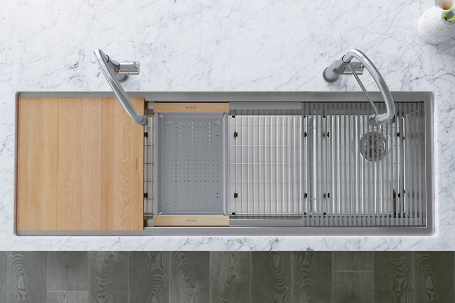 Circuit Chef® Workstation Stainless Steel 59-1/2" x 20-1/2" x 10" Single Bowl Undermount Sink Kit with Cherry Wood Boards
