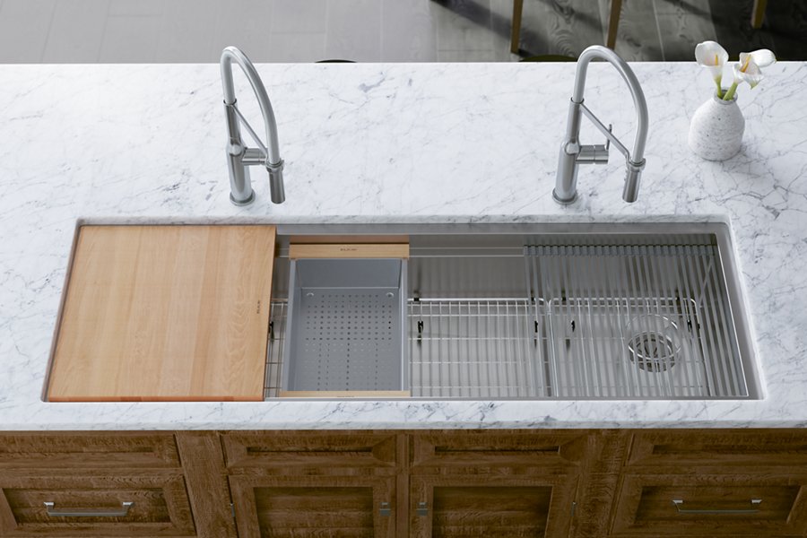 Circuit Chef® Workstation Stainless Steel 59-1/2" x 20-1/2" x 10" Single Bowl Undermount Sink Kit with Cherry Wood Boards