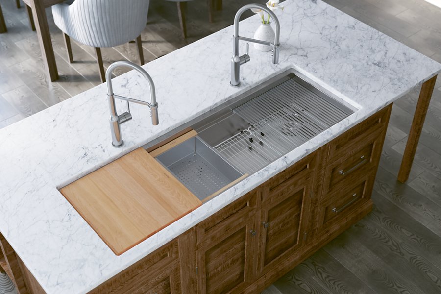 Circuit Chef® Workstation Stainless Steel 59-1/2" x 20-1/2" x 10" Single Bowl Undermount Sink Kit with Cherry Wood Boards