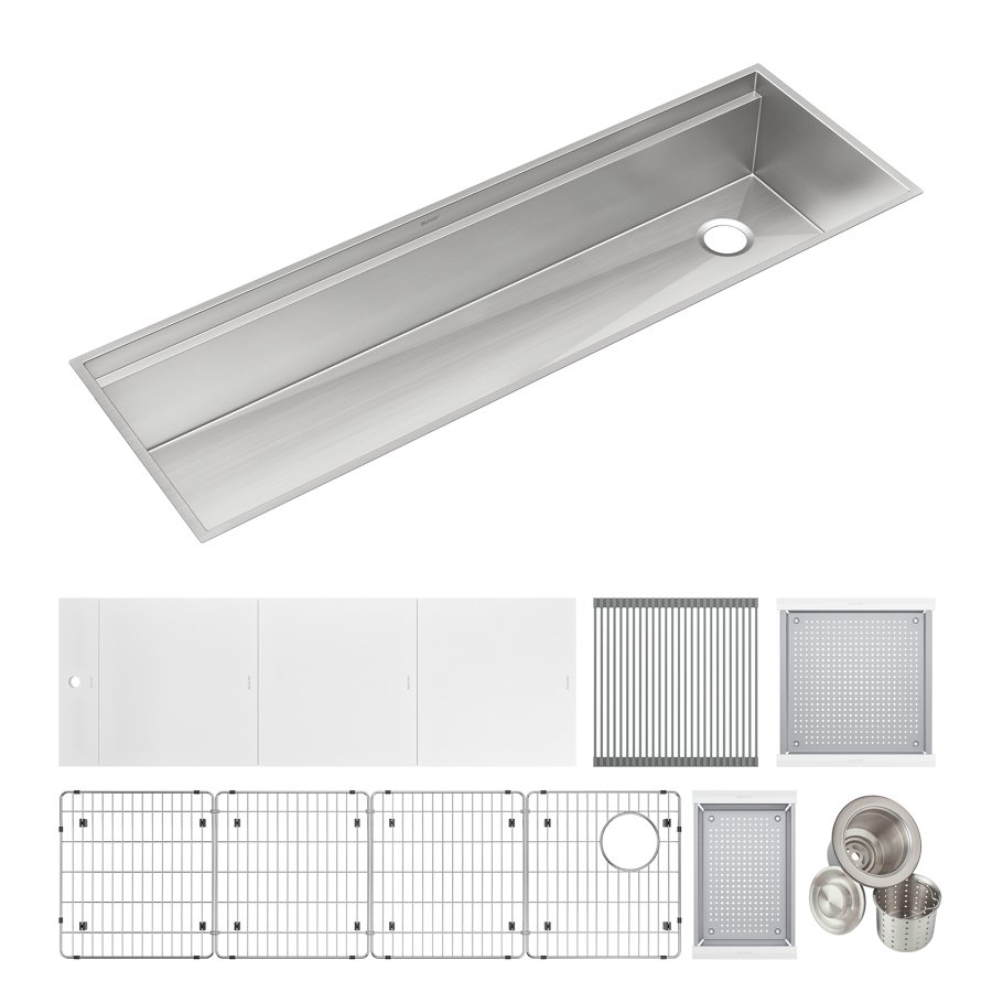 Circuit Chef® Workstation Stainless Steel 59-1/2" x 20-1/2" x 10" Single Bowl Undermount Sink Kit with White Polymer Boards